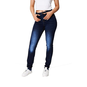 Ladies Indigo Blue Distressed Detail Cotton Rich Denim Stretchy Jeans