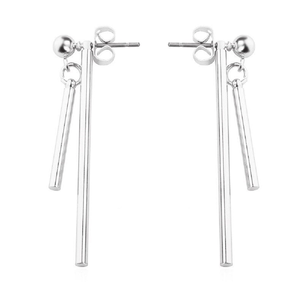 Sterling Silver Long Bar Tassel Dangle Hook Earrings