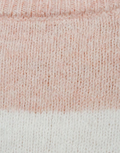 Ladies Pink Colour Block Ribbed Soft Knit Relaxed Fit Jumper