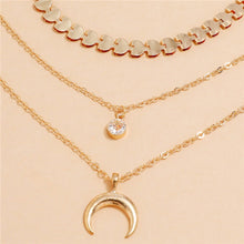 Load image into Gallery viewer, Triple Layer Gold Plated Zircon Moon Pendants Fish Tail Link Necklaces
