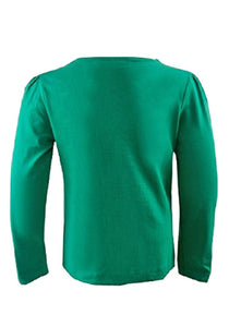 Girls Green Knot So Bad Cotton Rich Long sleeve Button Down Frill Top.