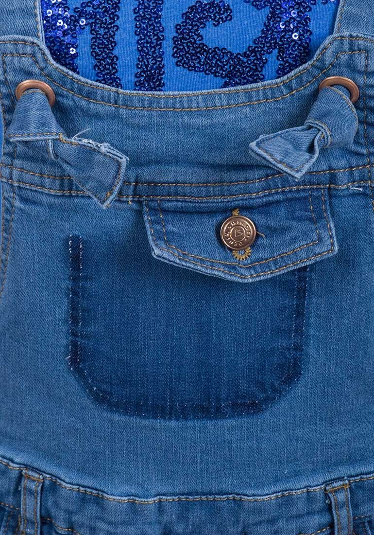 Girls Minoti Blue Short Pinafore Cotton Stretchy Denim Jeans Playsuit Dungarees