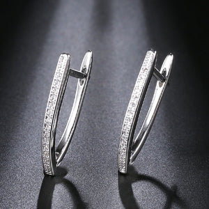 Ladies Small V Shape Cubic Zirconia Geometric Hoop Earrings