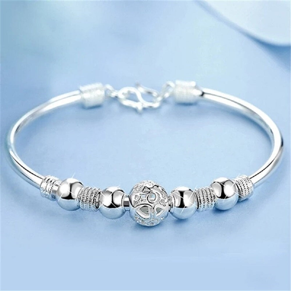 Ladies 925 Sterling Silver Lucky Ball Beads Charms Bracelet