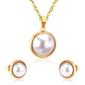 Ladies Silver Gold Chain & Pearl Necklace set