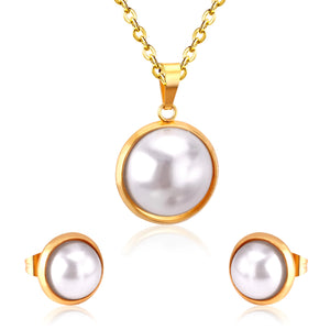 Ladies Silver Gold Chain & Pearl Necklace set