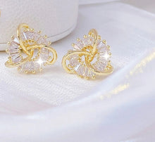 Load image into Gallery viewer, Ladies 14k Gold Plated Hollow Geometry Cross Out Fine Crystal Earrings
