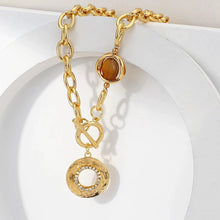 Load image into Gallery viewer, Ladies Gold Smoky Gemstone Chunky Round Link Choker Necklace
