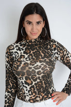 Load image into Gallery viewer, Brown Leopard Print Roll Neck Bodysuit Top
