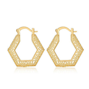 Octagon Cut Slopes Geometric Floral Hollow Cutout Hoop Earring
