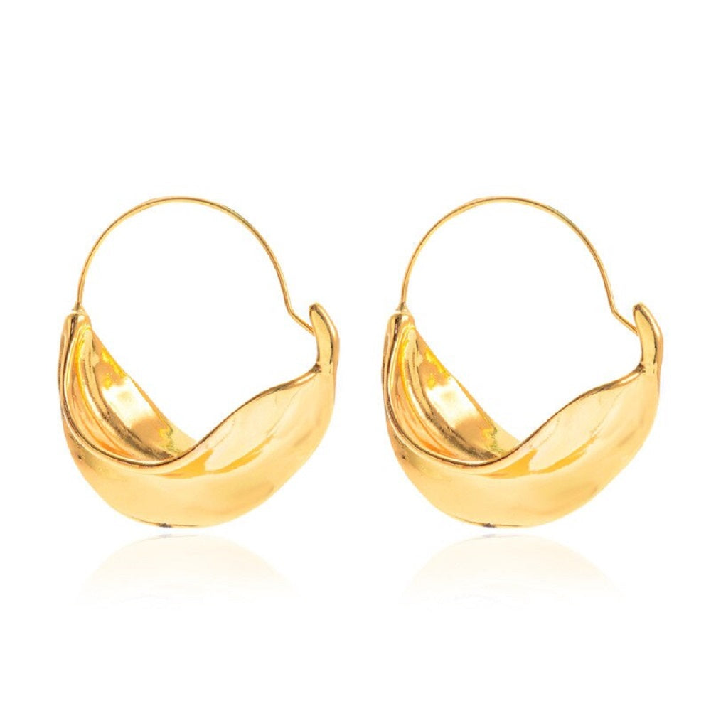 18K Gold Plated Irregular Shape Open Middle Basket Drop Hoop Earrings