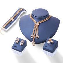 Load image into Gallery viewer, Ladies Elegant Gold Plated Choker Drop Layered Smooth Crystal 4 Pce Necklace Set
