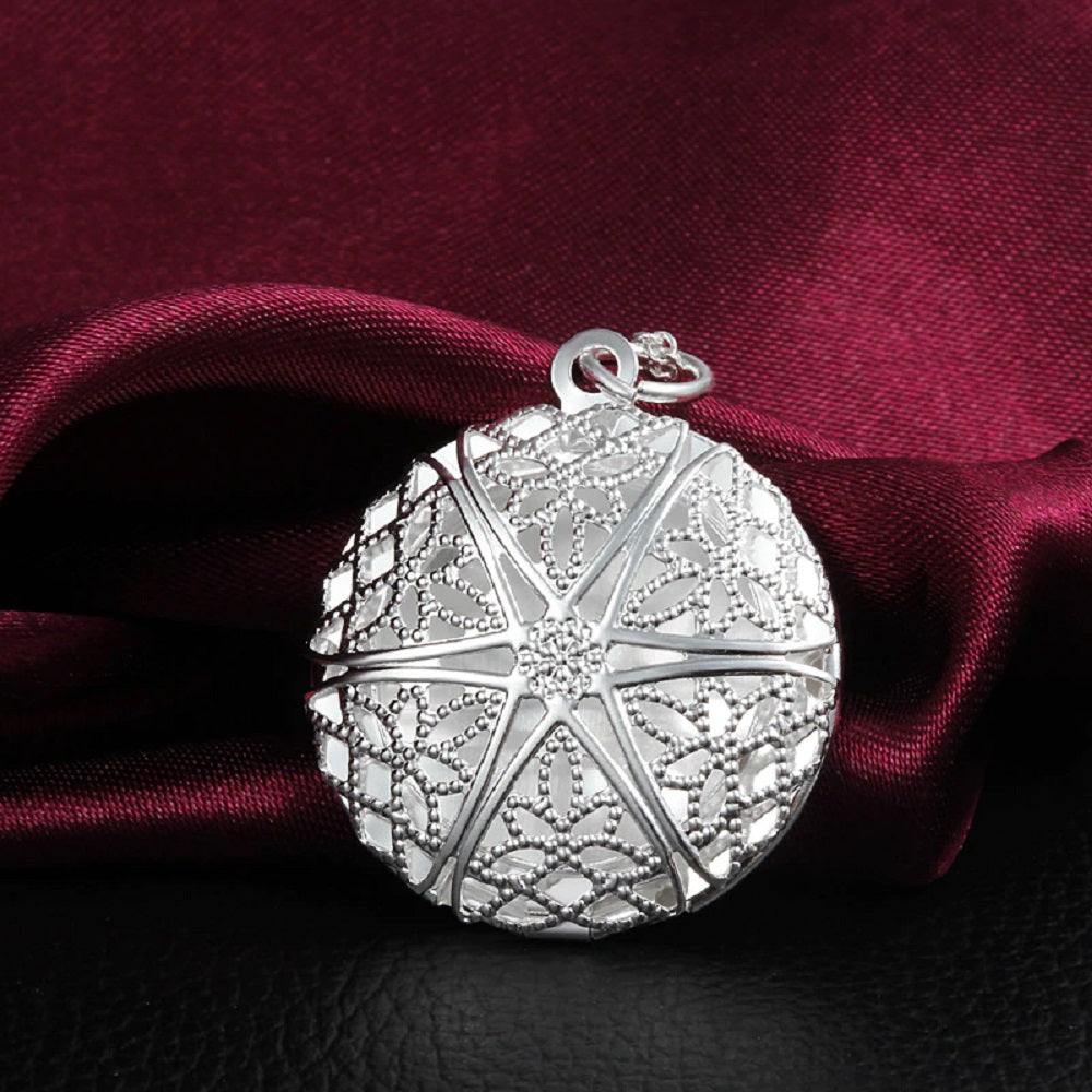 925 Sterling Silver Round Perfume Dispenser Photo Locket Pendant & Chain