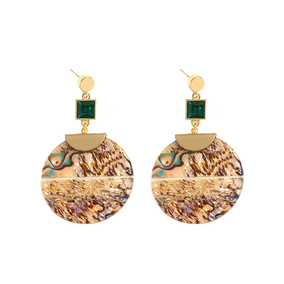 Ladies Bold Round Abalone Shell Drop Earrings
