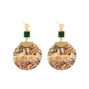 Ladies Bold Round Abalone Shell Drop Earrings