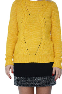 Yellow Mustard Cable Knit Long Sleeve Soft Stretchy Pull-Over Jumper