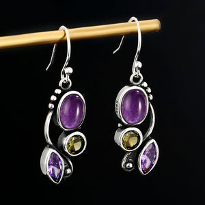Ladies Vintage 925 Silver Purple Moonstone Leaf Spiral Drop Earring