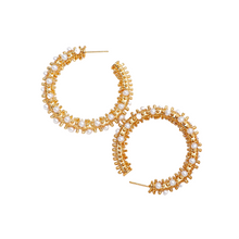 Load image into Gallery viewer, Ladies Gold Round Chunky Pearl Inlay Geometric C Shape Stud Earrings
