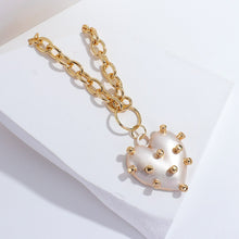 Load image into Gallery viewer, Ladies Gold Plated Chunky Round Link Chain &amp; Irregular Pokey Pearl Heart Pendant
