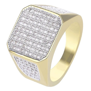 Mens 18K Gold Plated Micropave Square Ring
