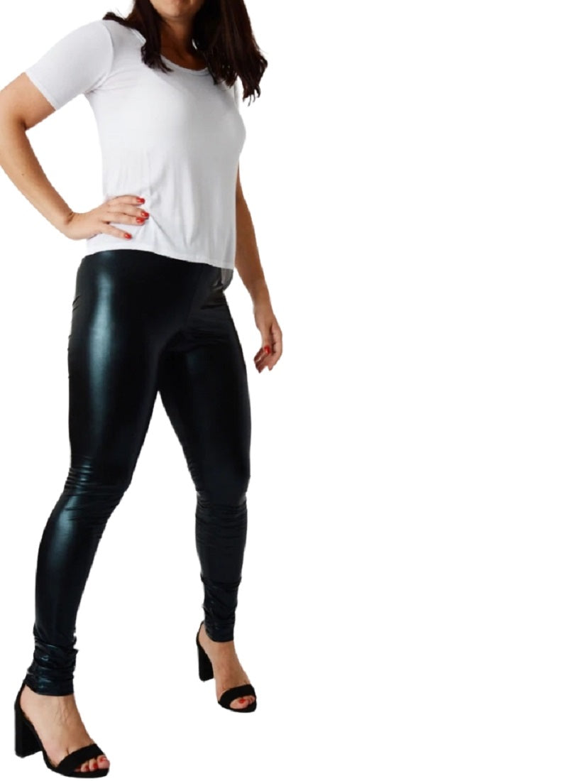 Ladies Black Faux Leather Look Leggings