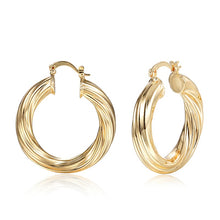 Load image into Gallery viewer, Ladies Twirl 18k Gold Plated Medium Round Thick Hoop Earrings
