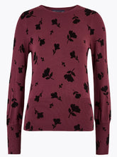 Load image into Gallery viewer, Ladies Dark Red Floral Print Super Soft Long Sleeve Jumper
