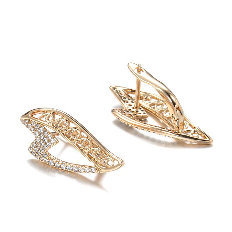 Ladies Rose Gold Wavy Natural CZ Crystals Earrings