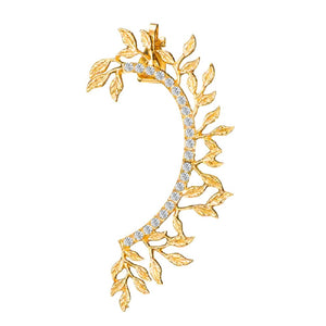 Gold Leaf Branch Rhinestones Ear Cuff Climbers Earrings