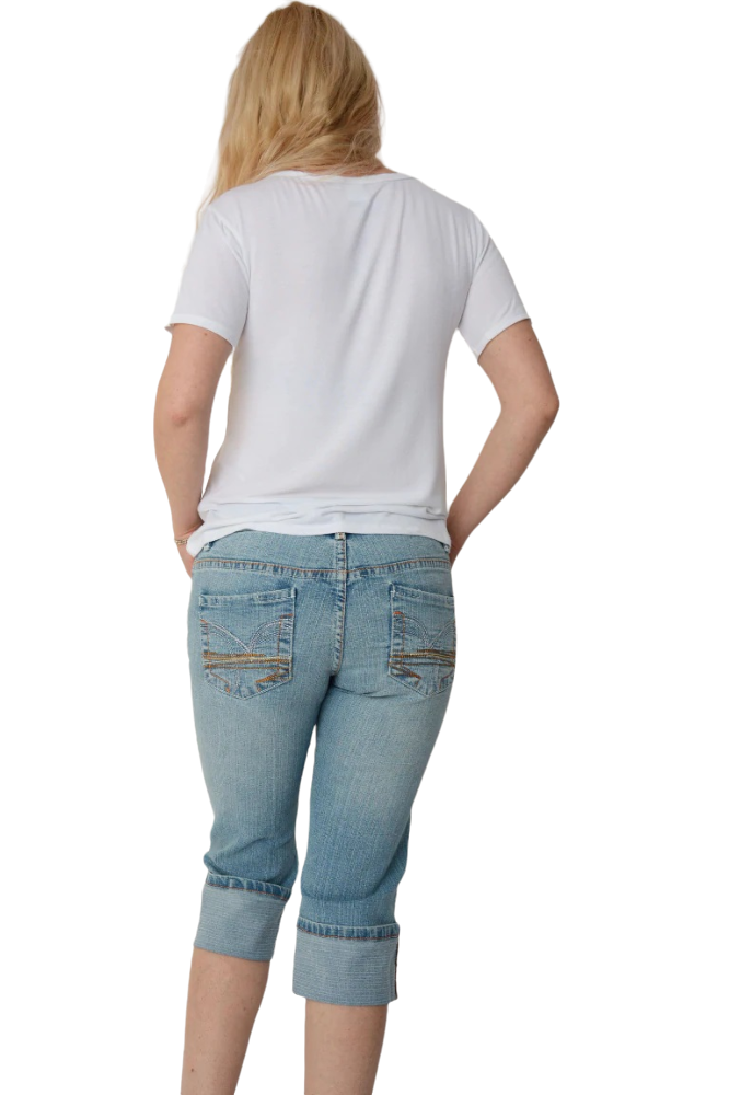 Ladies Blue Wash Fitted Mid Rise Bermuda Denim Shorts