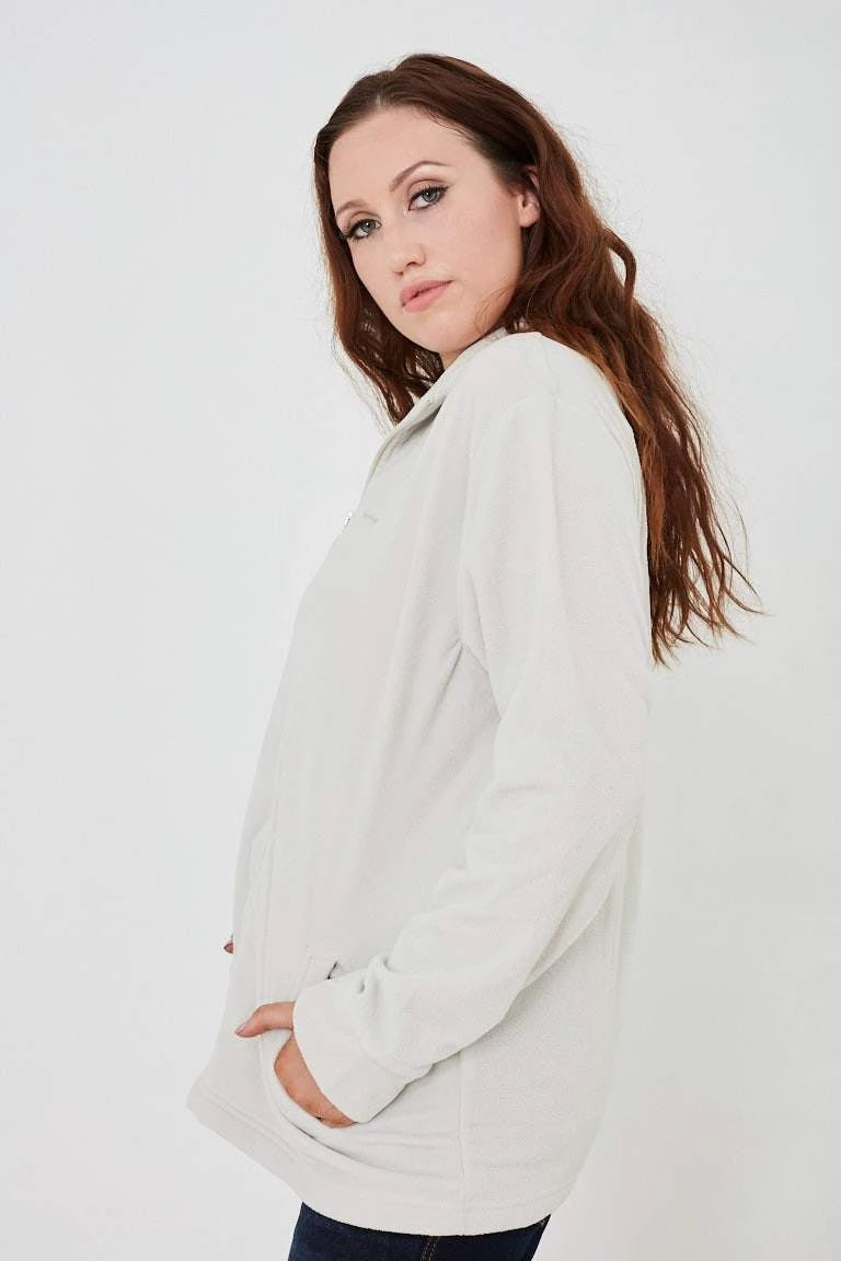 Cream High Neck Zip Up Fleece Jacket