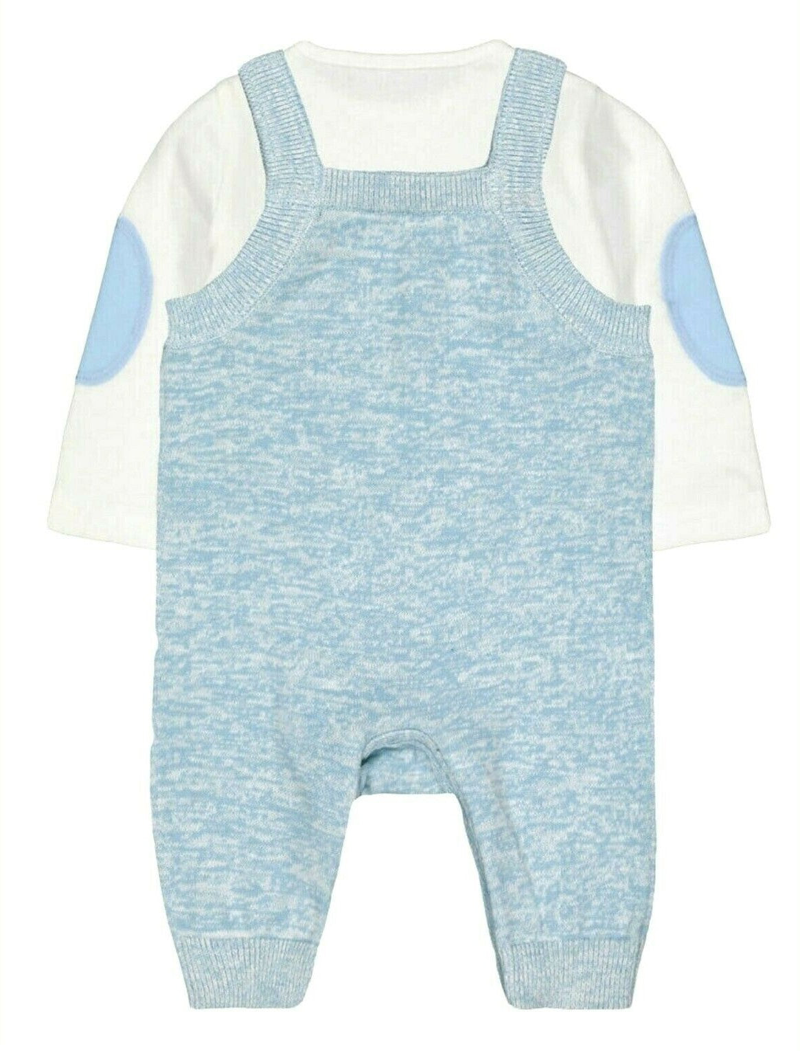 Baby Boys Blue and Cream 2 Piece Romper Dungaree Set