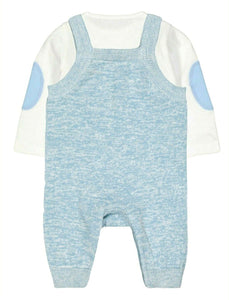 Baby Boys Blue and Cream 2 Piece Romper Dungaree Set