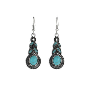 Ladies Ethnic Tibetan Silver Turquoise Crystal Dangling Earrings & Necklace set