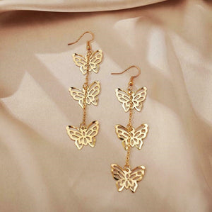 Gold Butterfly Layered Hook Earrings