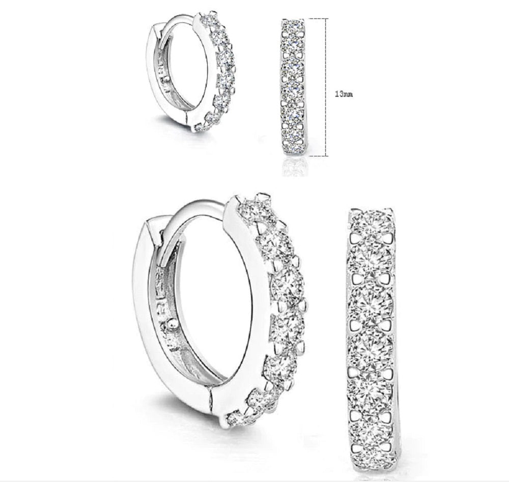 925 Sterling Silver Small Round Crystal Earrings