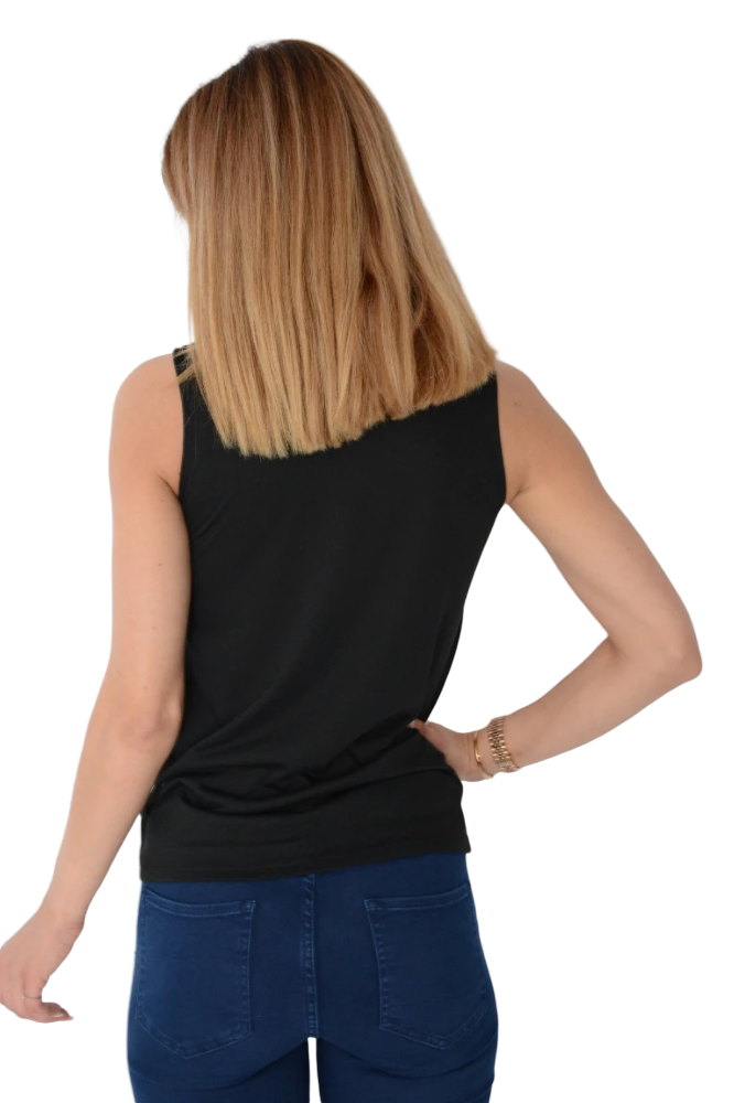 Ladies Black Multi Tiger Print Stretchy Sleeveless Vest Top