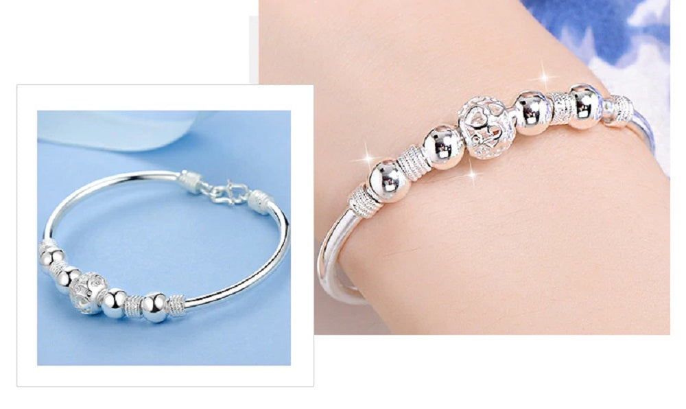 Ladies 925 Sterling Silver Lucky Ball Beads Charms Bracelet