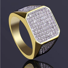 Load image into Gallery viewer, Mens 18K Gold Plated Micropave Square Ring
