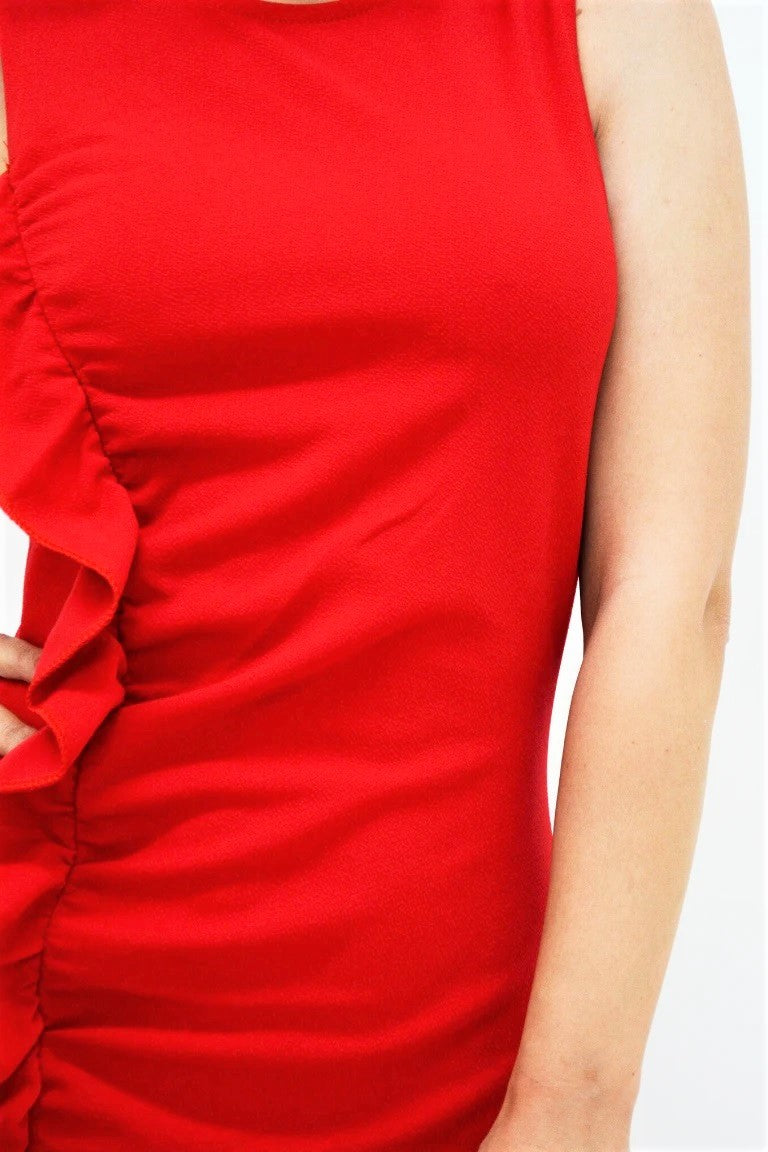 Red Ruffle Stretchy Sleeveless Bodycon Dress