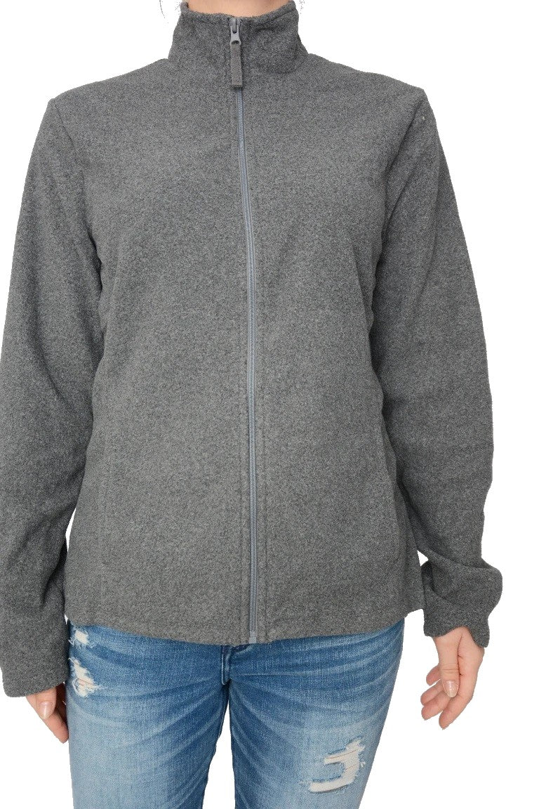 Ladies Grey Full Zip Long Sleeve Soft Fleece Cardigan