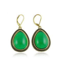 Vintage style green drop dangle earrings & necklace set