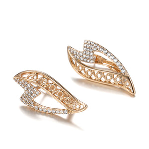 Ladies Rose Gold Wavy Natural CZ Crystals Earrings