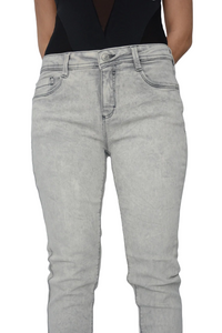 Ladies Light Grey Straight Leg Mid Rise Stretch Skinny Jeans