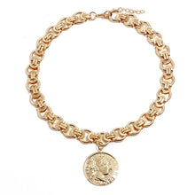 Load image into Gallery viewer, Unisex Gold Retro Round Head Coin Pendant InterLink Chain Necklace

