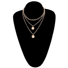 Load image into Gallery viewer, Ladies 18K Gold Plated Coin letter Pendants 3 Tier Link Layered Chain Necklace
