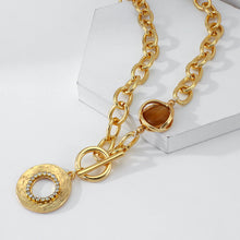 Load image into Gallery viewer, Ladies Gold Smoky Gemstone Chunky Round Link Choker Necklace
