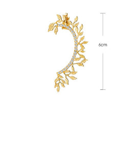 Gold Leaf Branch Rhinestones Ear Cuff Climbers Earrings