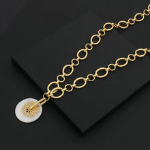 Load image into Gallery viewer, Ladies Gold Plated Round Shell Lotus Pendant Chunky Round Link Chain Necklace
