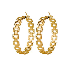 Load image into Gallery viewer, Ladies Gold Medium Round Hollow Cutout Classic Hoops Lever Back Creole Earrings
